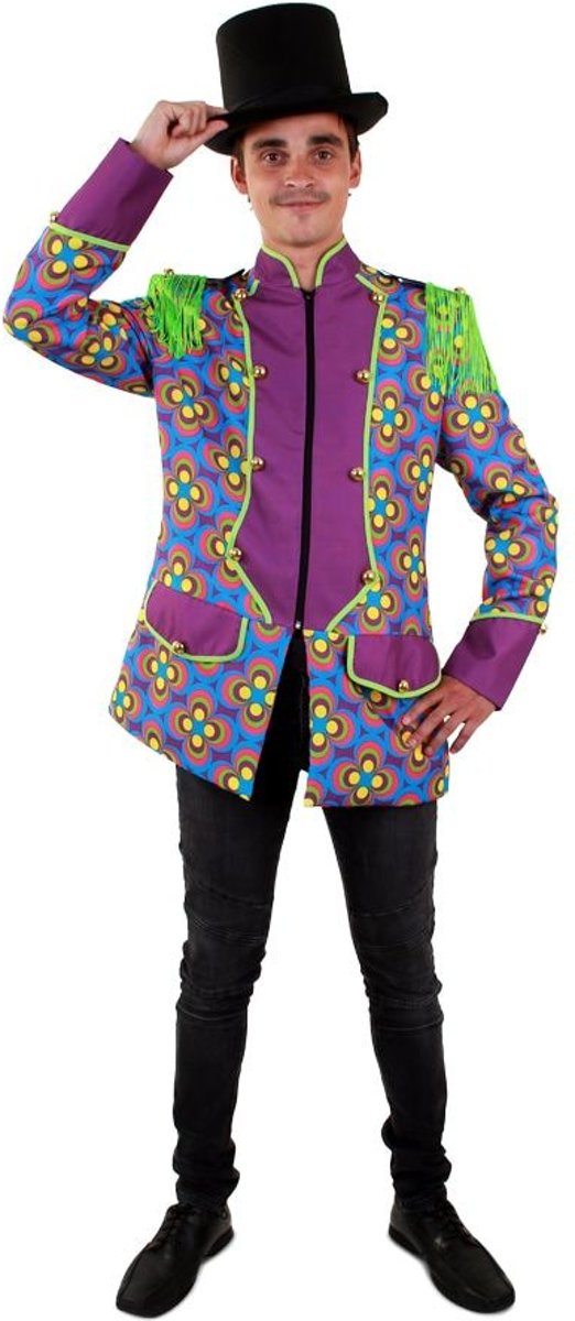 Clown & Nar Kostuum | Flower Power Jas Hippie Circus Directeur Man | Maat 54 | Carnaval kostuum | Verkleedkleding